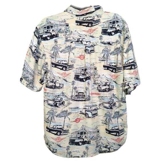 Clearwater Outfitters L Palm Tree Truck Shirt Beach Casual Summer Button Down - Picture 2 of 9
